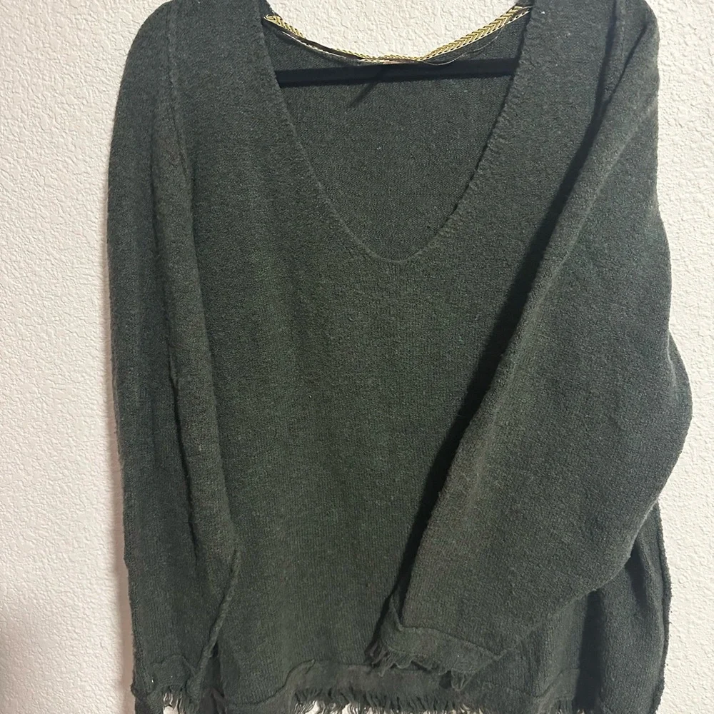 Free People Irresistible wool/linen blend sweater womens M fringe boho oversized - Picture 2 of 5